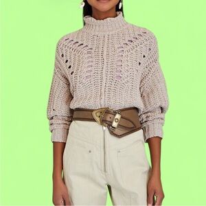 Isabel Marant Etoile Jarren Boho Mock Neck Chunky Knit Sweater In Ecru
